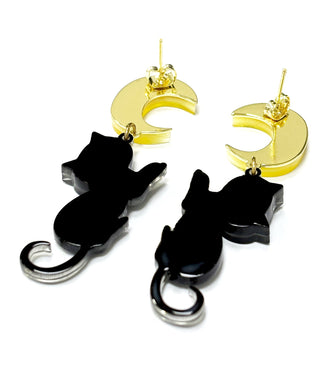 Moon Cat Earrings Acrylic Resin Halloween Statement Jewelry for Women