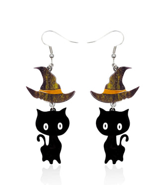 Wizard Cat Earrings Acrylic Resin Halloween Statement Jewelry for Women