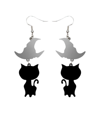 Wizard Cat Earrings Acrylic Resin Halloween Statement Jewelry for Women