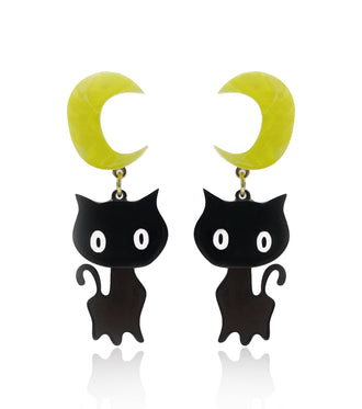 Moon Cat Earrings Acrylic Resin Halloween Statement Jewelry for Women