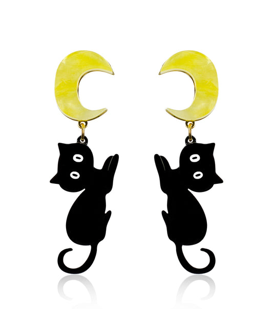 Moon Cat Earrings Acrylic Resin Halloween Statement Jewelry for Women