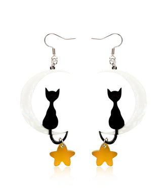 Cat on Moon Earrings Acrylic Resin Halloween Statement Jewelry for Women