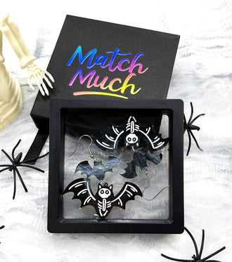 Bat Skeleton Earrings Acrylic Resin Halloween Statement Jewelry for Women