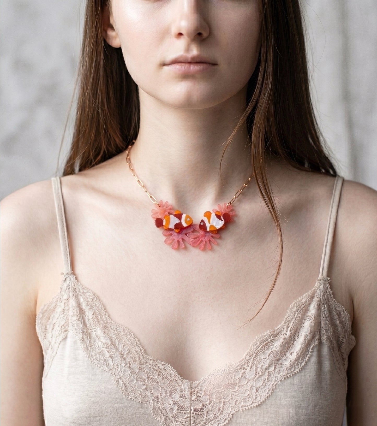 clownfish & pink coral necklace