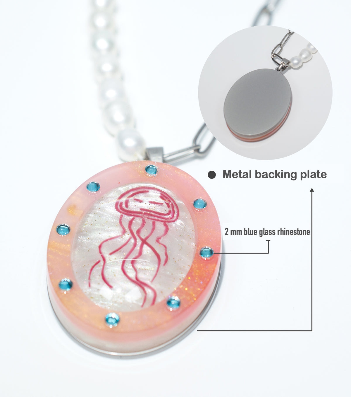 jellyfish glass dome necklace, detail view