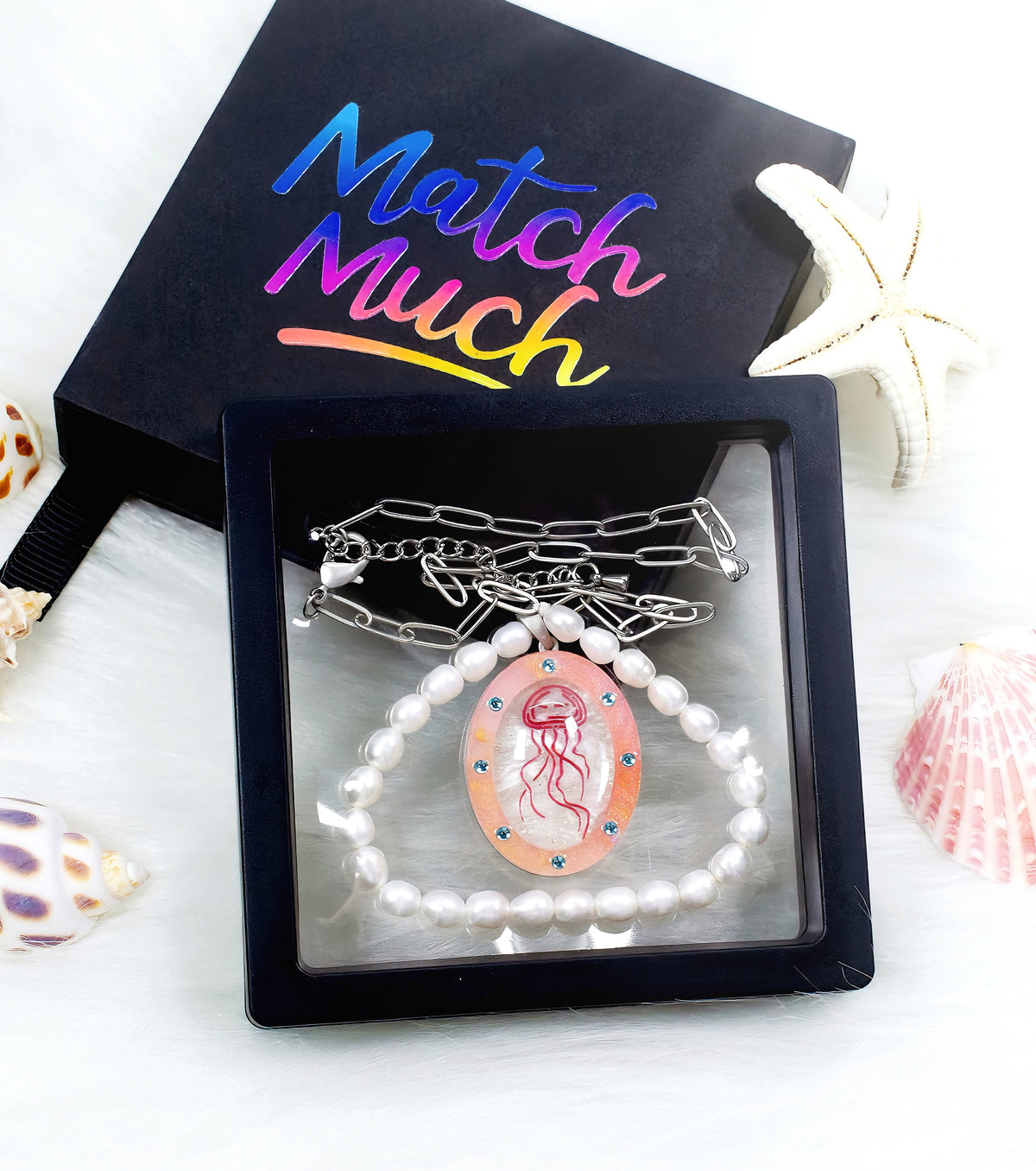 jellyfish glass dome necklace, detail view