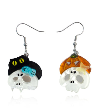 Cat Pumpkin on Ghost Earrings Acrylic Resin Halloween Statement Jewelry for Women