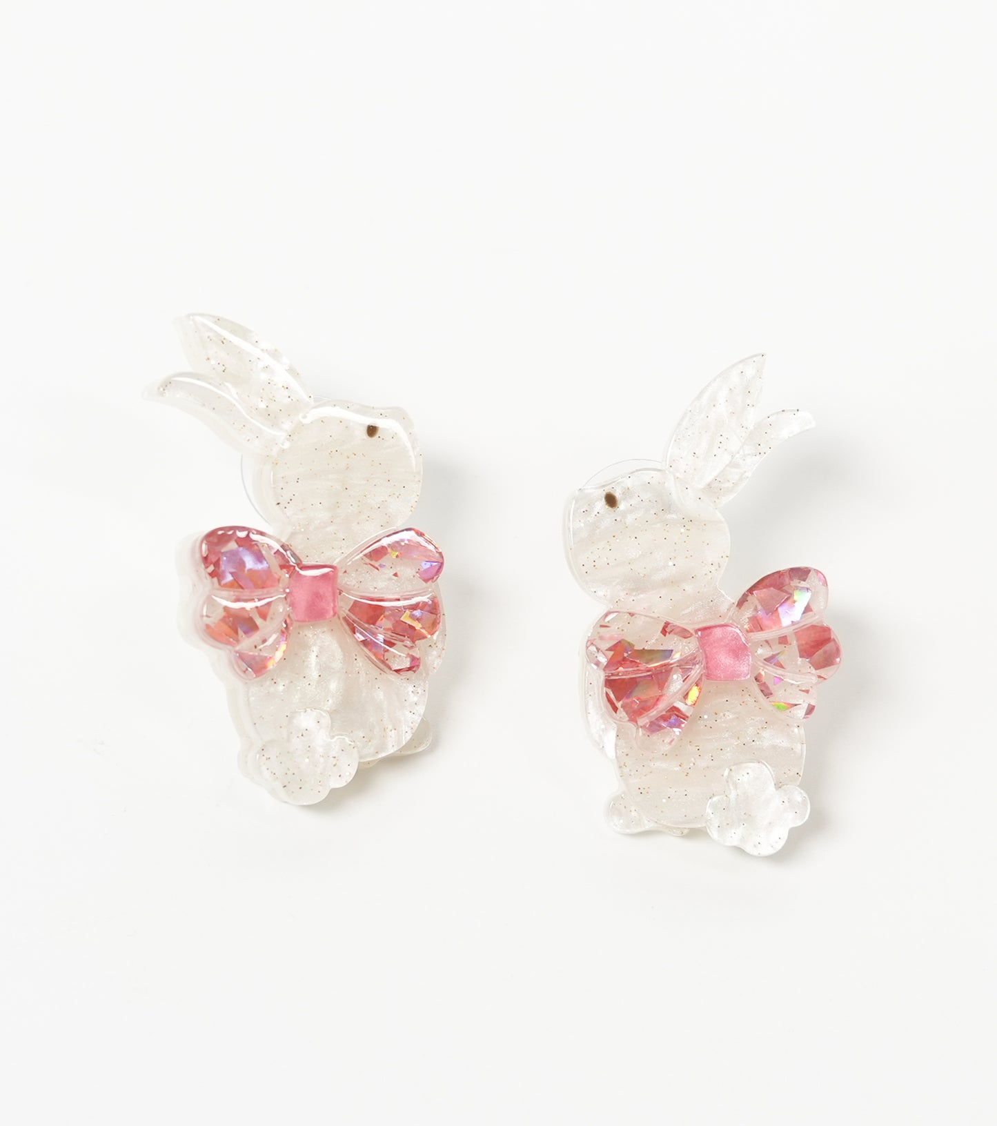 white rabbit with pink bow earrings