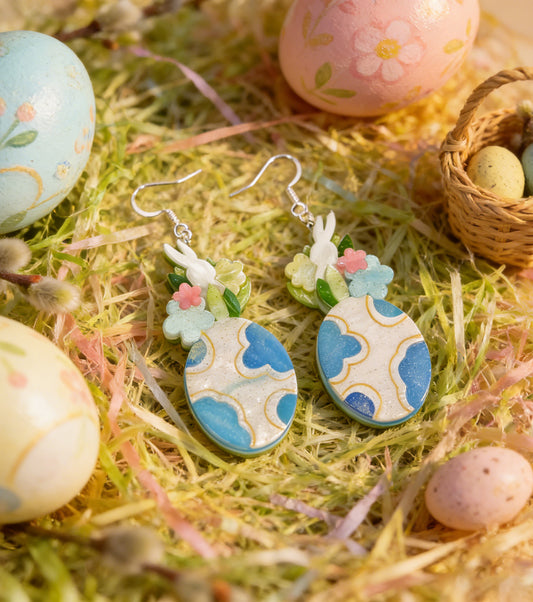 Blue Egg Bunny Earrings
