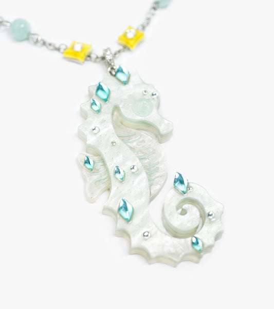 Glittering Cream Seahorse Necklace