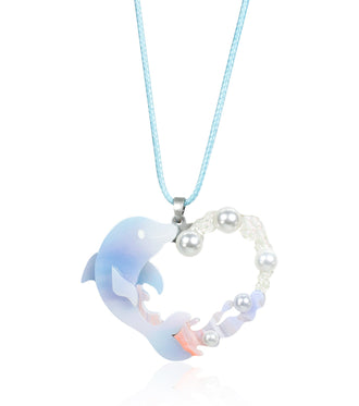 Dolphin Heart Necklace Ocean Acrylic Resin Statement Jewelry for Women