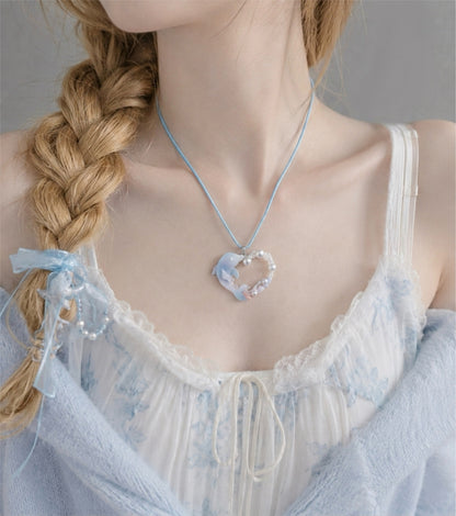 Pearl Heart Dolphin Necklace